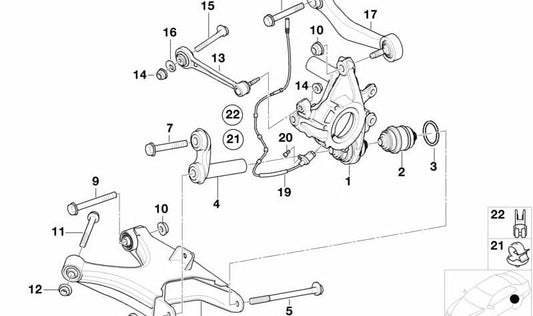 Brazos de suspensión trasero izquierdo OEM 33326770059 para BMW E38 y Z8 E52. Pieza original BMW.