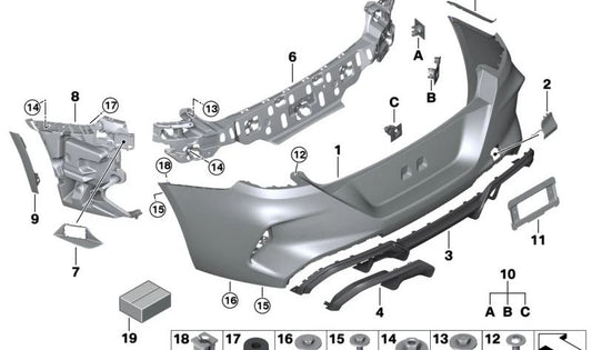 Difusor trasero inferior OEM 51128070742 para BMW F91, F92, F93. Revestimiento original del paragolpes trasero inferior. Original BMW.