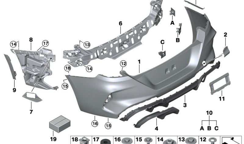 Soporte trasero sensores PDC/PMA OEM 51128083310 para BMW F91 y F92. Pieza original BMW.