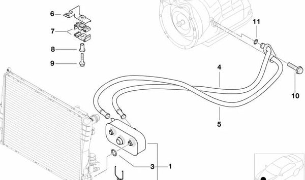 Tubería del enfriador de aceite para BMW E46 (OEM 17227788599). Original BMW