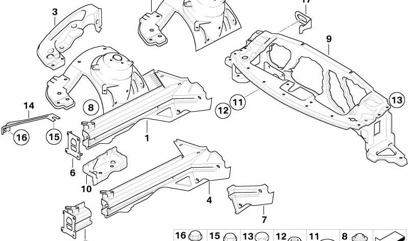 Partial section of the right engine mount for BMW Z4 E85, E86 (OEM 41117171466). Original BMW