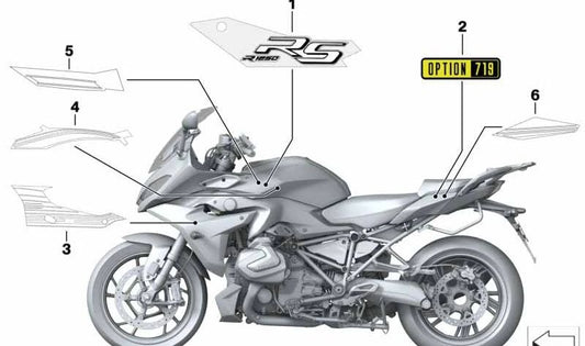 Plantilla derecha OEM 51148406387 para motos BMW R 1250 R, R 1250 RS. Original BMW Motorrad.