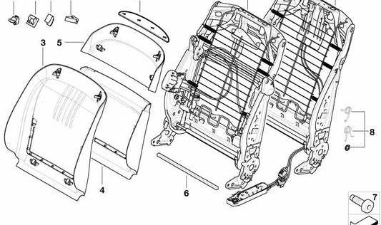 Pared trasera del asiento inferior para BMW E65, E66 (OEM 52107061904). Original BMW.