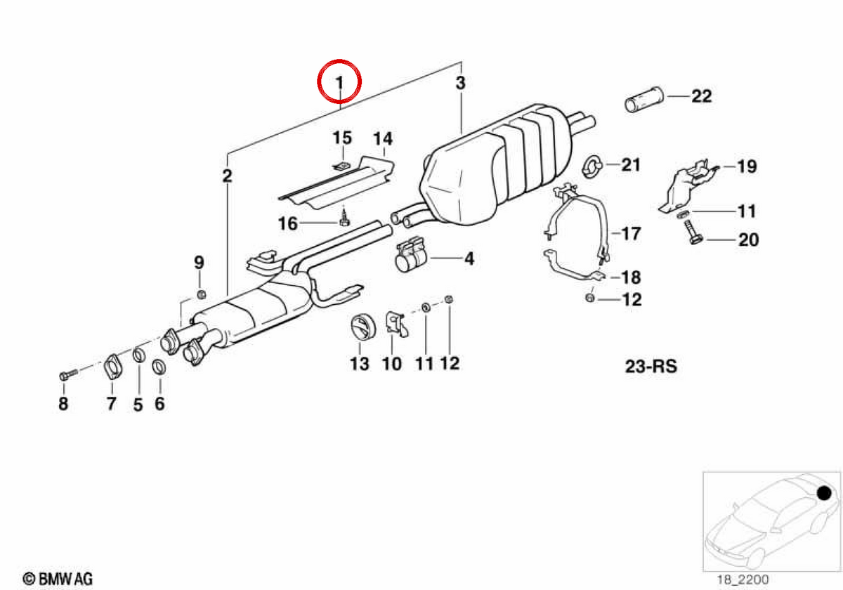 Système d'évasion OEM 18101310536 pour BMW E28 et E24. BMW d'origine.