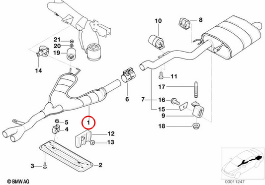 OEM intermedio silenzioso 18101437524 per BMW E39 (520i, 523i, 525i, 528i, 530i). BMW originale.