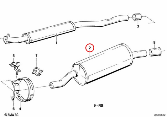 Silence arrière OEM 18101712088 pour BMW E30 (316, 318i, 320i, 323i, 325e, 325i, M3). BMW d'origine.