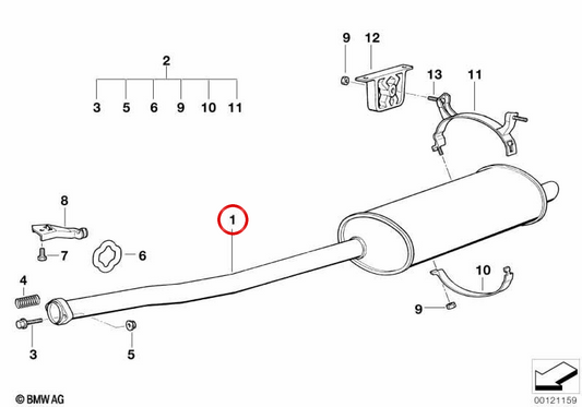 Silent rear oem 18101737652 for BMW E36 (316i, 318i, 318is). Original BMW.