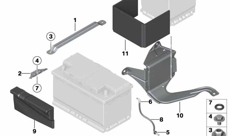 Soporte batería OEM 61217601939 para BMW F30, F31, F34, F80, F32, F33, F36, F82, F83. Original BMW.
