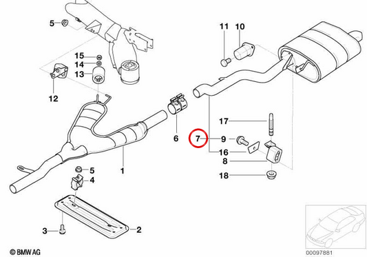Heck -Stille OEM 18107500905 für BMW E39 (520i, 523i, 525i, 528i, 530i). Original BMW.