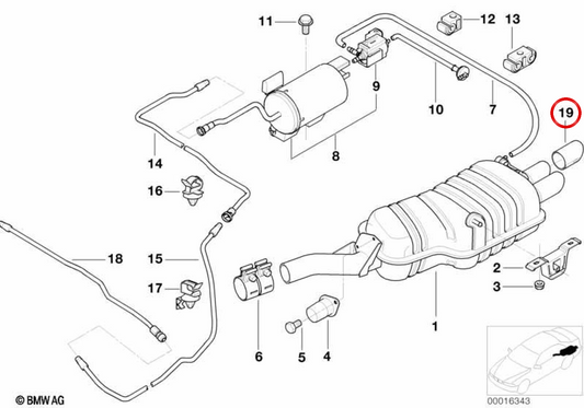 Rechte Chromableitungsrohr für BMW 3 E46 -Serie (OEM 18107501092). Original BMW