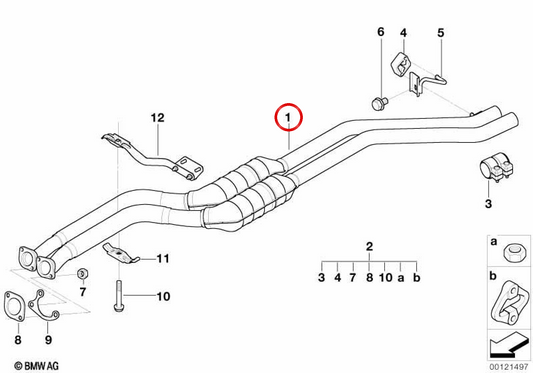 Silenciador dianteiro (Vorschalldämpfer) OEM 18107505645 para BMW E36 e Z3. BMW genuíno.