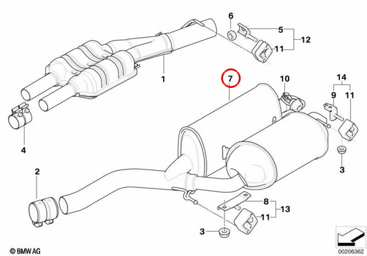Arrière silencieux avec soupape d'échappement OEM 18107511042 pour BMW E65, E66. BMW d'origine.
