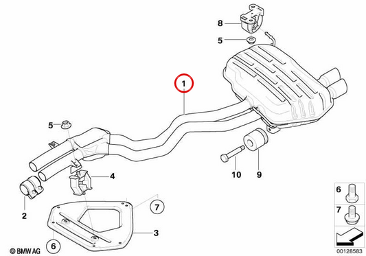 Silenciador traseiro com intermediário OEM 18107520237 para BMW E85. BMW genuíno.