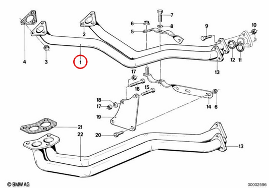 Tubo di scarico OEM 18111246459 per BMW E12. BMW originale.