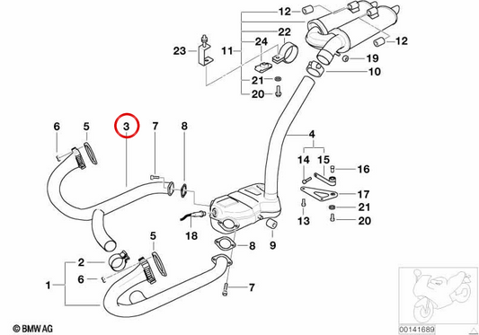 Collettore di scarico destro OEM 18111342596 per moto BMW R1100S, R1100RS. BMW Motorrad originale.