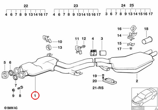 Silenciador central OEM 18121427801 para BMW E34. BMW genuíno.