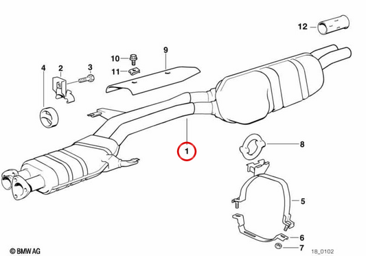 Système d'évasion OEM 18121709400 pour BMW E28 et E24. BMW d'origine.