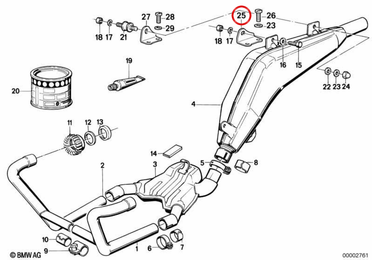 OEM Escape Support 18122310801 per BMW E36, E46, E83, Z3, Z4. BMW originale.