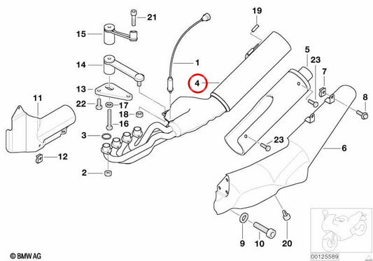 Système d'échappement avec catalyseur OEM 18127672581 pour motos BMW K 1200 LT (K589). BMW Motorrad d'origine.
