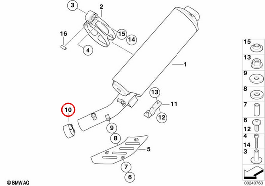 Escape Morsetto (diametro 54mm) OEM 18127694733 per BMW Motorrad R 1200 GS {RK25 A73 Modelli 2003-2016}. BMW MOTORAD originale.