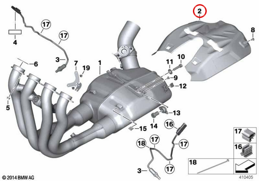 Protection thermique d'échappement OEM 18127718416 pour motos BMW S 1000 RR (K46) 2009-2014. BMW Motorrad d'origine.