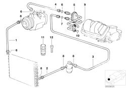 Evaporator-compressor suction pipe OEM 64538390785 for BMW 3 Series E36 316i, 318i. Genuine BMW.