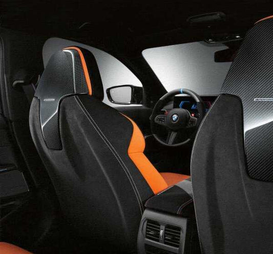 Backup seat M performance OEM 52105A40304 for BMW G20 {316D, 318d}. Bright carbon finish and sewer. Interior aesthetic improvement with sports style. Original BMW.