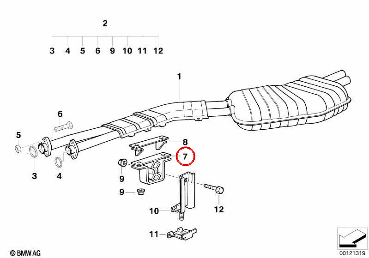 Soporte de goma para escape OEM 18201401797 para BMW E36, E46, E90, E92, E93, E39, E85, E86. Original BMW.