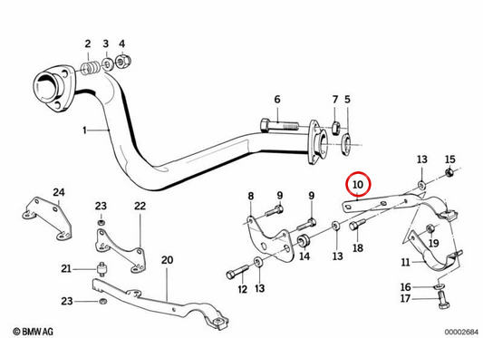 Supporto del sistema di fuga OEM 18202242227 per BMW E30. BMW originale.