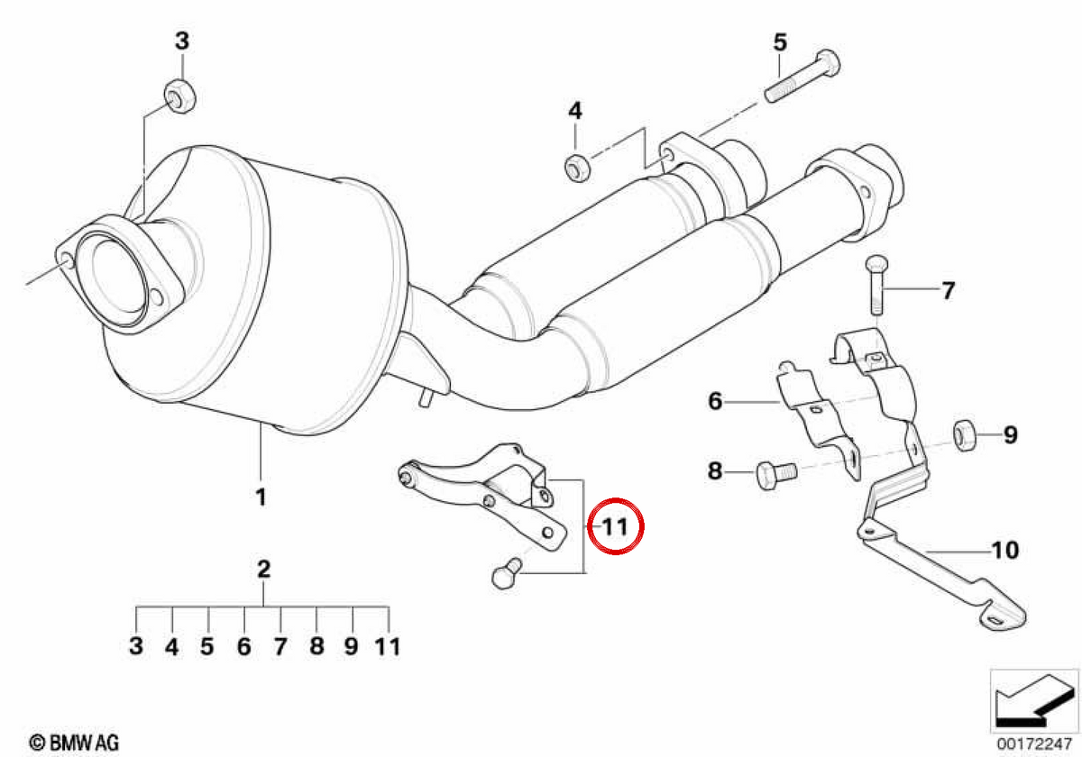 Catalyst support near the OEM 18202249723 engine for BMW E39. Original BMW.