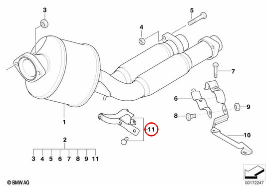 Katalysatorunterstützung in der Nähe des OEM 182022249723 Motor für BMW E39. Original BMW.