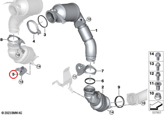 Katalysatorunterstützung in der Nähe des OEM 18205A149C3 -Motors für BMW G05, F95, G06, F96, G07. Original BMW.