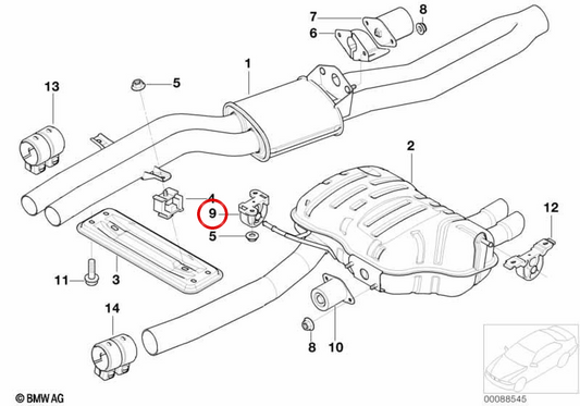 Suporte de borracha de escape OEM 18207504194 para BMW E46, E85. BMW genuíno.