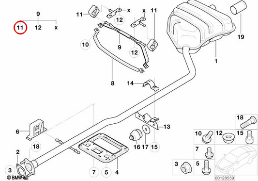 Suporte de borracha traseiro OEM 18207521427 para MINI R50, R53, Cabrio R52. MINI originais.