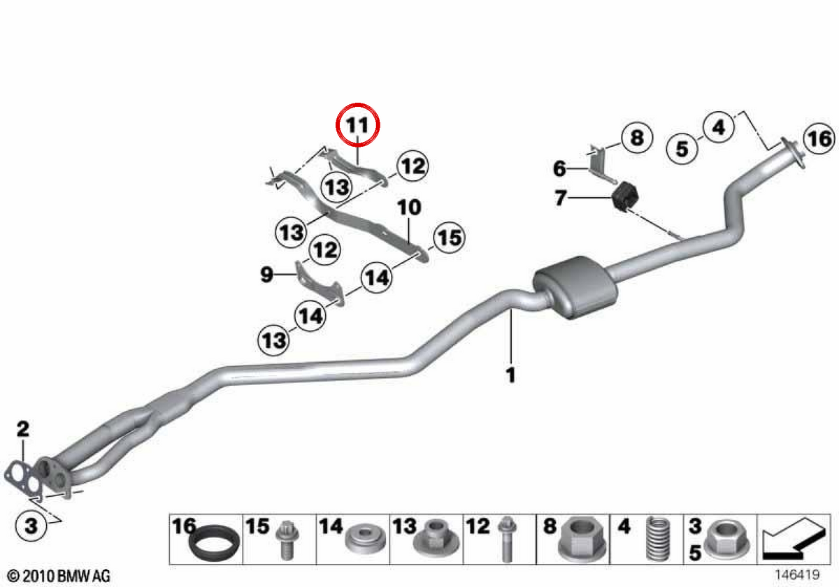 OEM escape clamp 18207521604 for BMW E81, E82, E87, E88, E90, E91, E92, E93, E84. Original BMW.