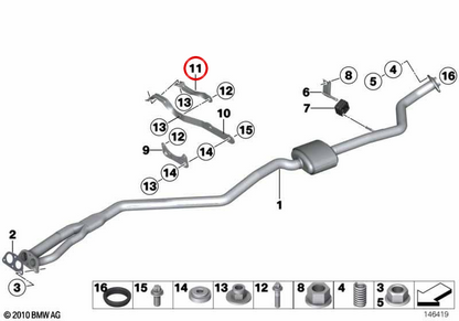 OEM escape clamp 18207521604 for BMW E81, E82, E87, E88, E90, E91, E92, E93, E84. Original BMW.