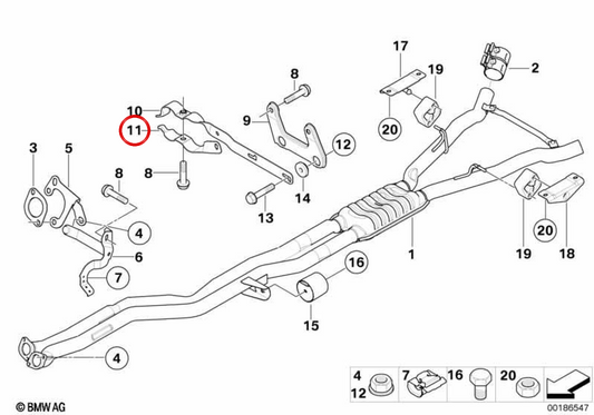 Abrazadera de escape OEM 18207535140 para BMW E63, E64. Original BMW.