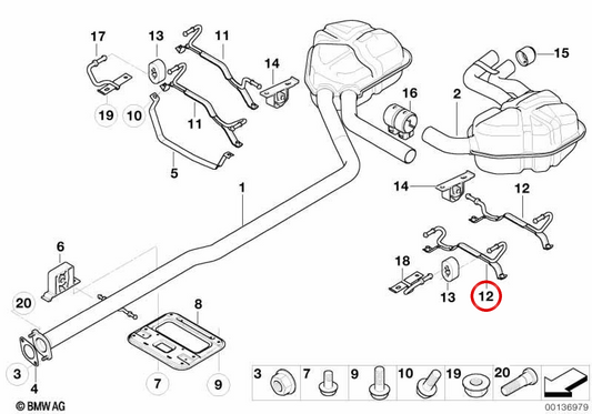 Auspuffhalterung hinten links OEM 18207546979 für MINI Cooper S, Coop.S JCW GP, R52, R53. Originaler MINI.