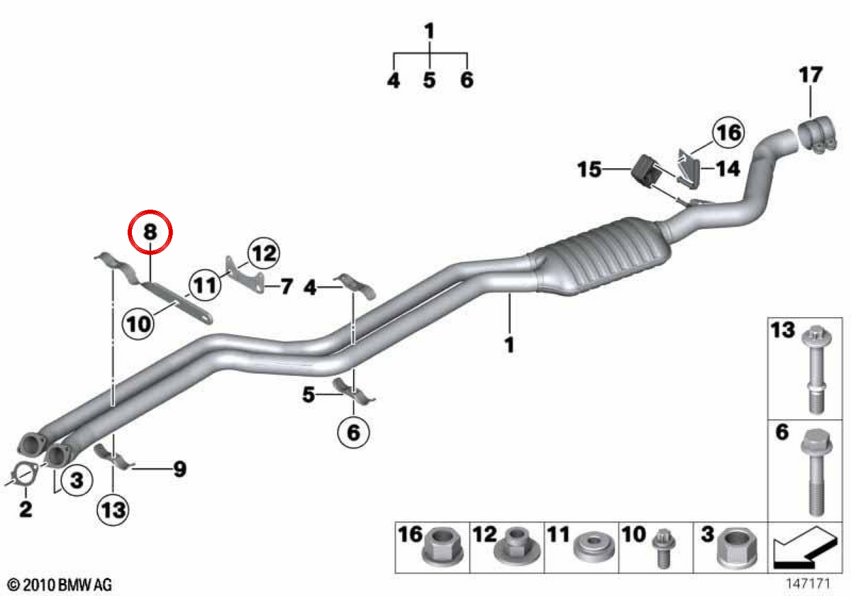 Supporto per tubi di scarico OEM 18207551214 per BMW E81, E82, E87, E88. BMW originale.