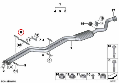 Supporto per tubi di scarico OEM 18207551214 per BMW E81, E82, E87, E88. BMW originale.