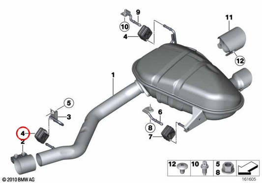 OEM Escaper Gummiunterstützung 18207589950 für BMW E81, E82, E87, E88, F07, F10, F11, F06, F12, F13, F04. Original BMW.