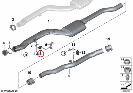 Supporto in gomma di escape OEM 18208570088 per BMW F30, F31, F34, F32, F33, F36, F07, F10, F11, F06, F12, F13, F01, F02. BMW originale
