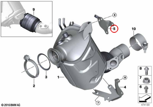 Supporto catalizzatore vicino al motore OEM 18208579604 per BMW G30, G31, G11, G12, G01, G02. BMW originale.