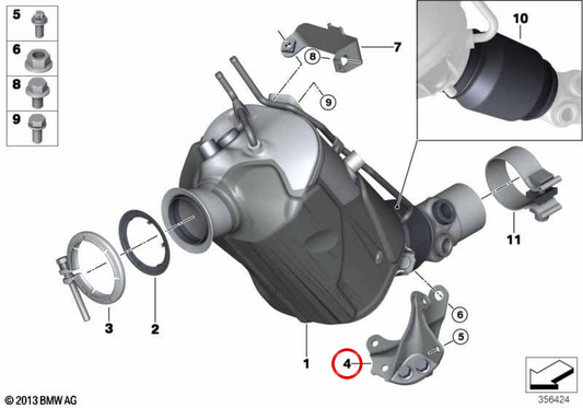 Katalysatorunterstützung in der Nähe des OEM 18208581686 Motor für BMW F15. Original BMW.