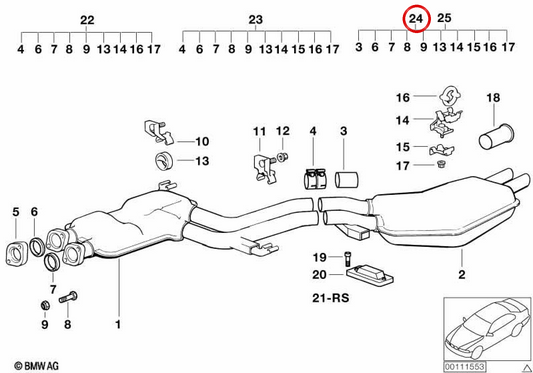 Juego de soportes y fijaciones para silenciador OEM 18210141660 para BMW E34. Original BMW.