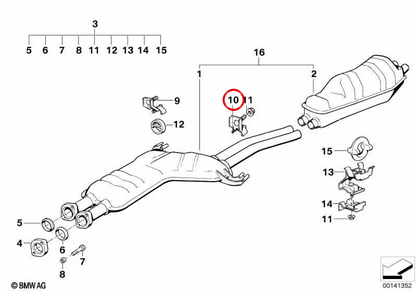Soporte de escape OEM 18211175445 para BMW E30, E12, E28, E34, E24, E23, E32. Original BMW.