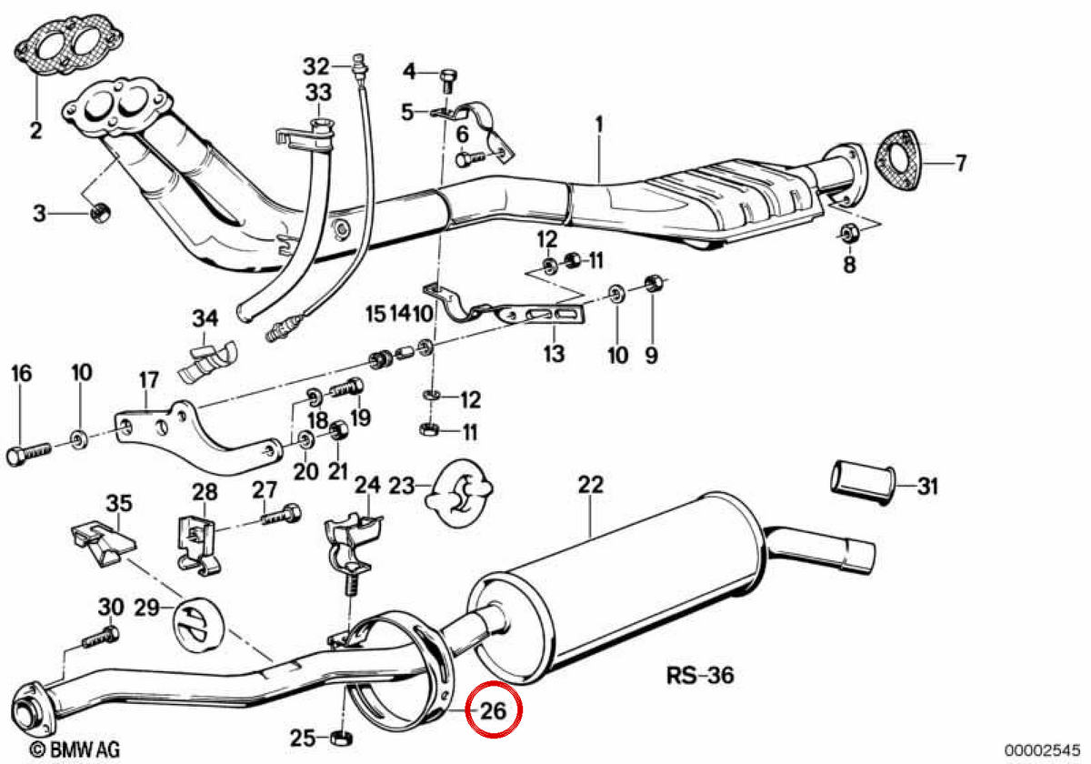 Abrazadera de escape OEM 18211176709 para BMW E30. Original BMW.