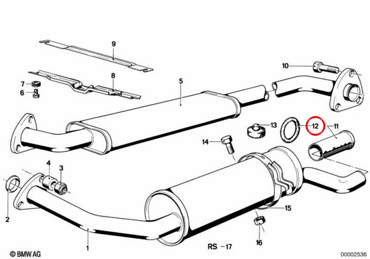 Rubber ring for BMW 3 Series E21, 5 Series E12, 6 Series E24 (OEM 18211245114). Original BMW.