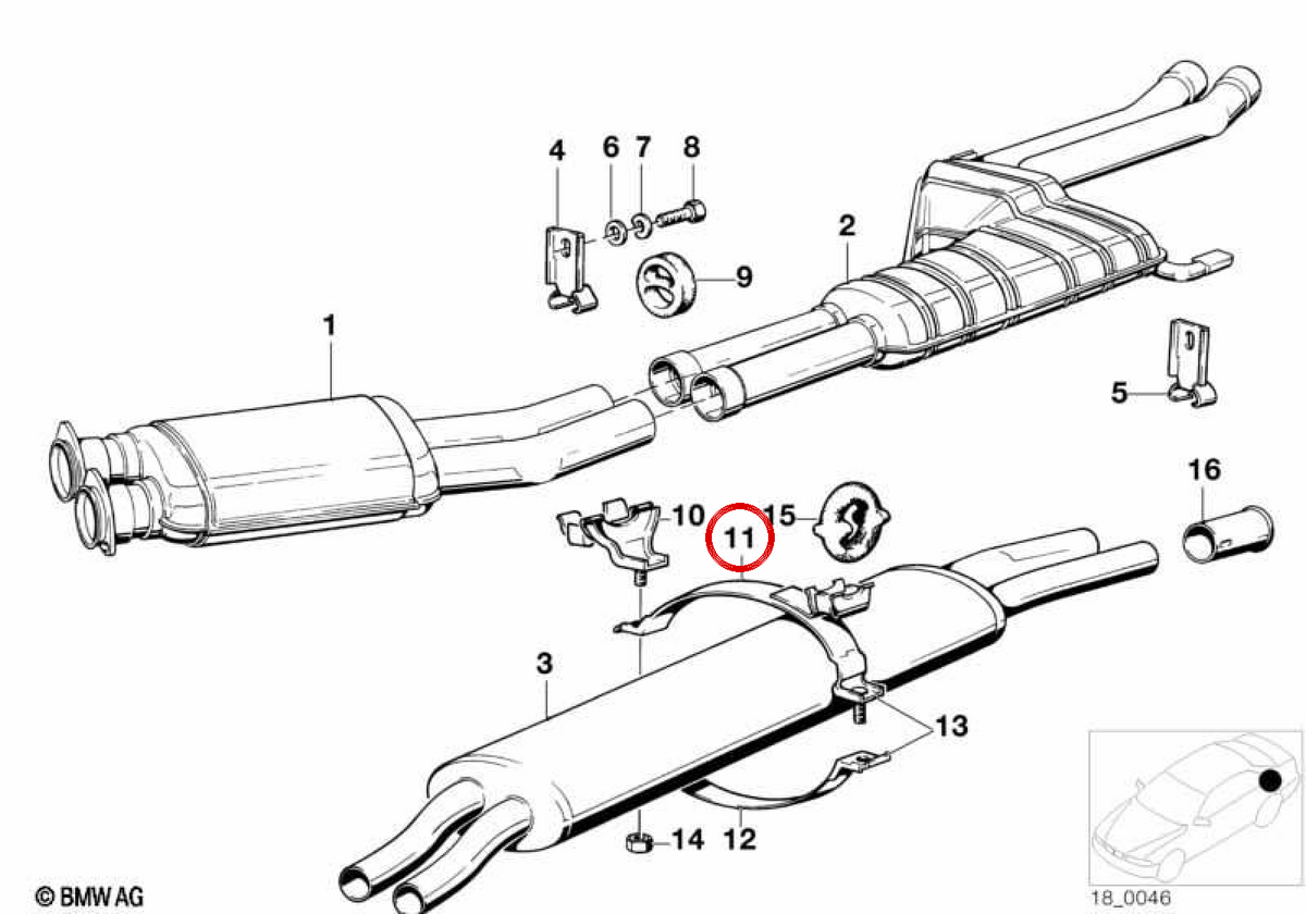 Abrazadera de escape OEM 18211246627 para BMW E23. Original BMW.