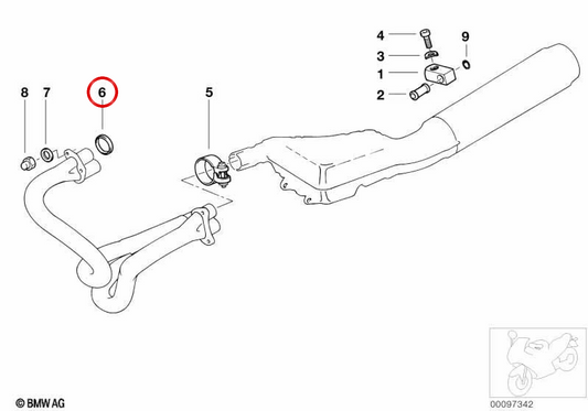 Anillo obturador OEM 18211341323 para motos BMW R850GS, R1100GS, R850R, R1100R, R850RT, R1100RT, R1100S, R1100RS, R1150RT, R1150RS. Original BMW Motorrad